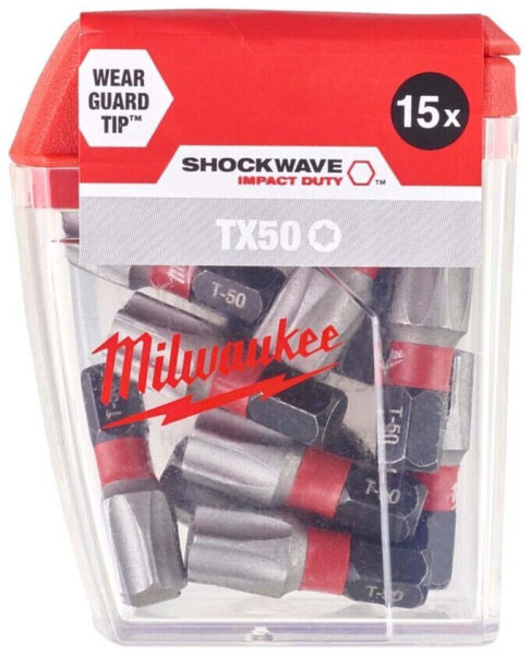 Milwaukee 4932430892 Schrauberbit 15Pack Shockwave TX50 Bohrer-Bits 25mm Bits