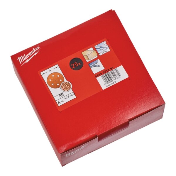 Milwaukee Schleifbl&auml;tter f&uuml;r Exzenterschleifer 125 mm K80 8Loch 25 St&uuml;ck 4932371397