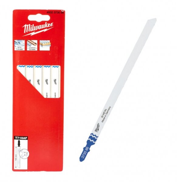 Milwaukee Stichsägeblätter Sägeblatt 155/1mm Bi-Metall für Metall T718AF 5 Stück 4932373086