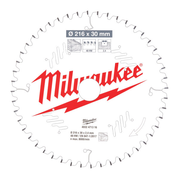 Milwaukee Kreissägeblatt Sägeblatt 216/30mm 48Z Holz 4932471316