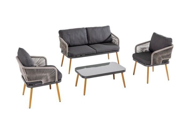 Prestige Home Loungem&ouml;bel-Set 4tlg. Rope mit Polsterauflagen Grau Outdoor