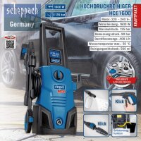 Scheppach HCE1600 SE Hochdruckreiniger 135bar 1600W 5m Schlauch inkl. Zubehör