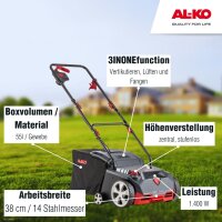 AL-KO Elektro-Vertikutierer 38.4 E Combi Care 800 m² Arbeitsfläche 1400W E-Motor